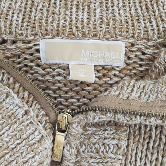 ✨ MICHAEL KORS Knit Poncho Zip-Up Cape Sweater – Beige Tan Marled – Size XL - Picture 4 of 6